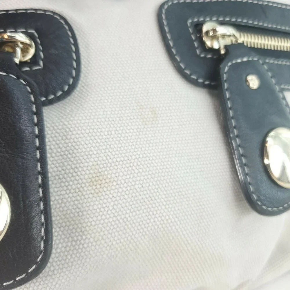 Kate Spade Womens Black Cream Canvas Leather Zip Pockets Crossbody Handb…